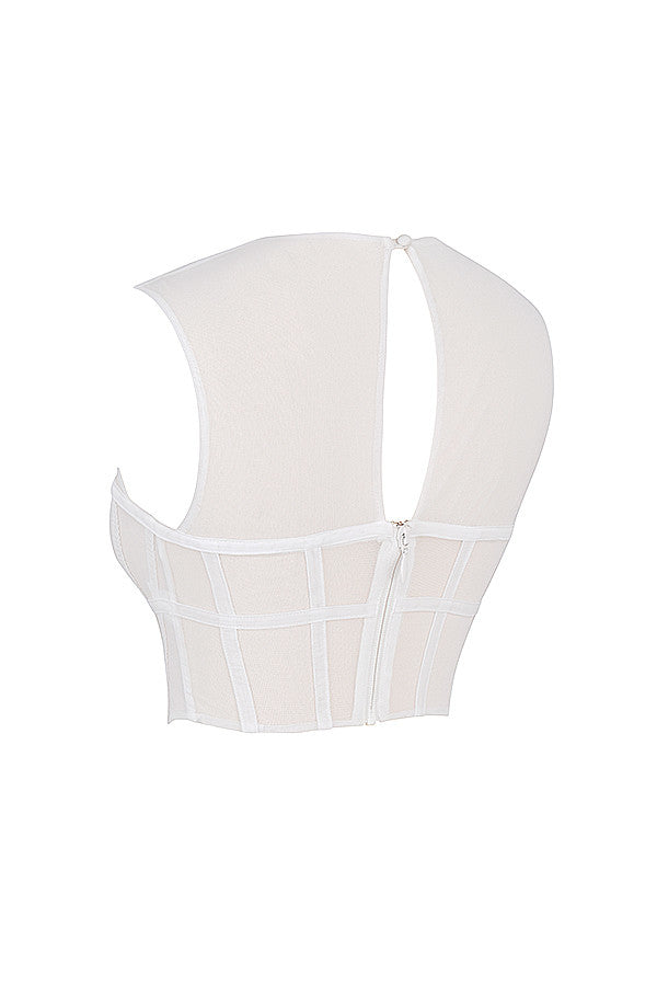 Mistress Rocks - Haut corset découpé en tulle blanc