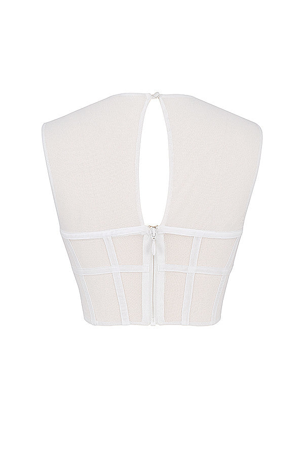 Mistress Rocks - Haut corset découpé en tulle blanc