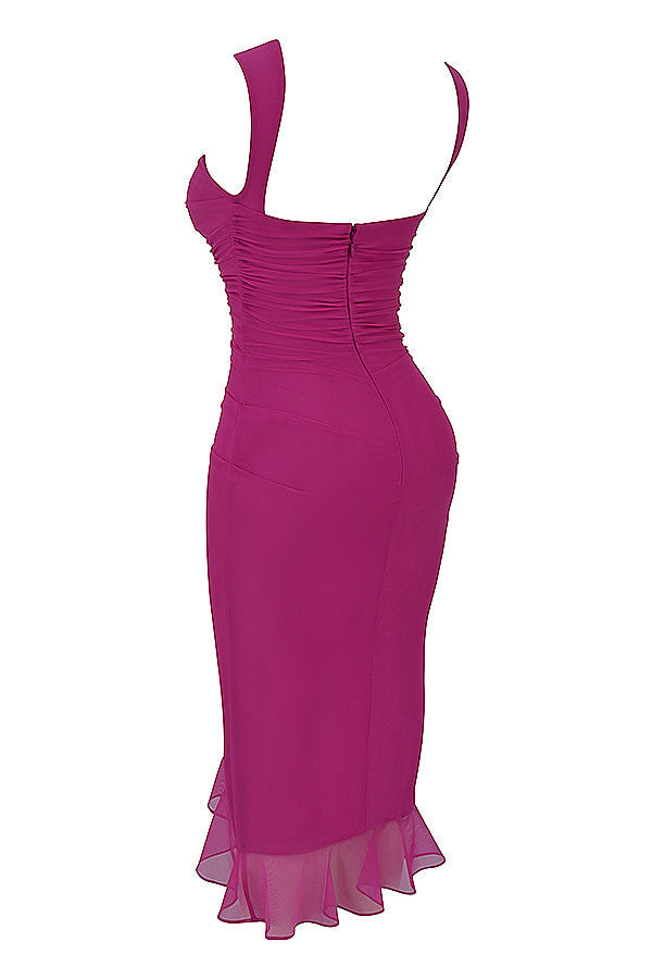 Mistress Rocks jupe mi-longue magenta avec volants