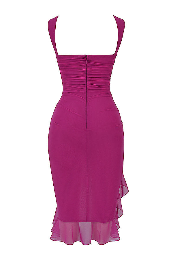 Mistress Rocks jupe mi-longue magenta avec volants