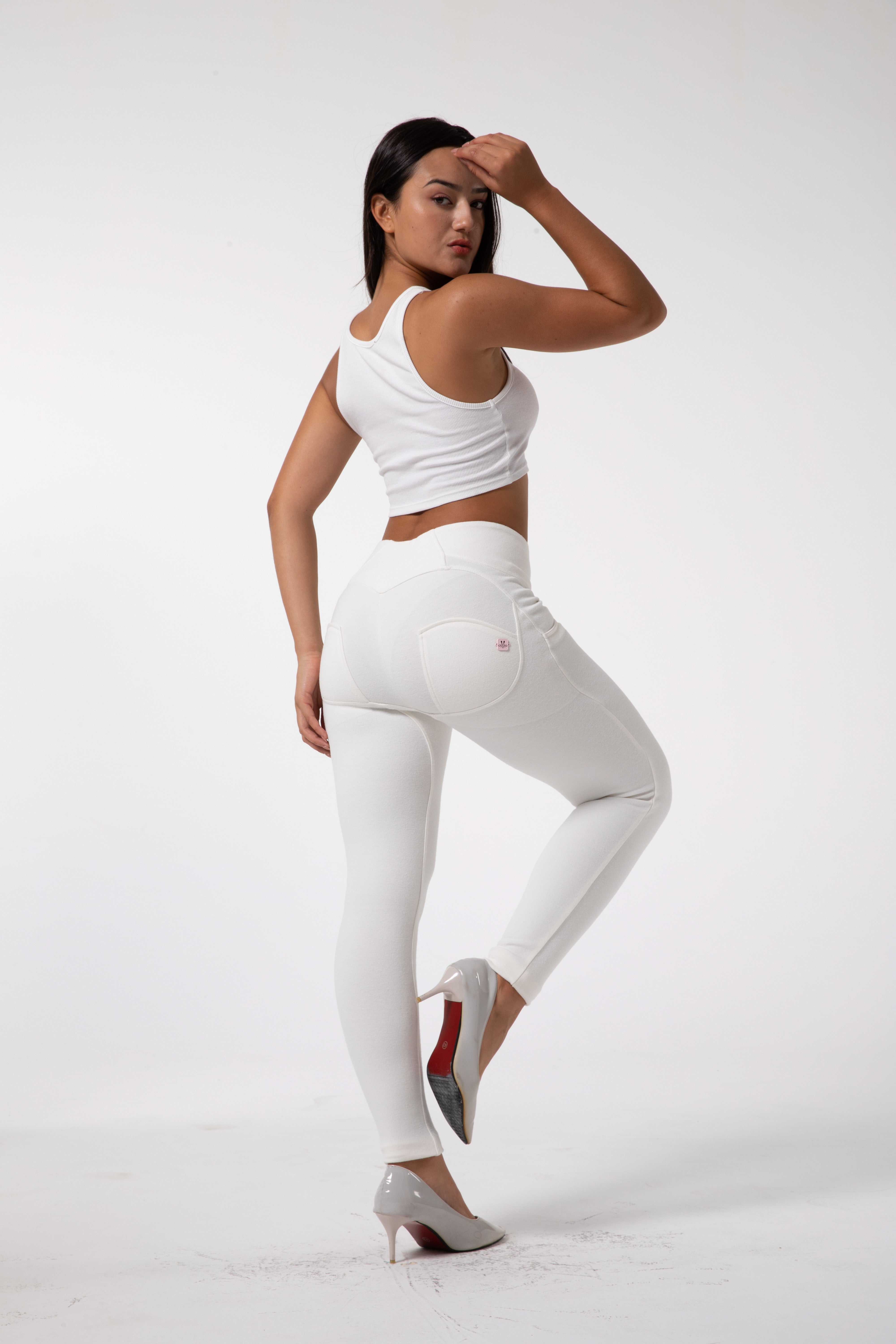 Legging blanc moulant à taille haute