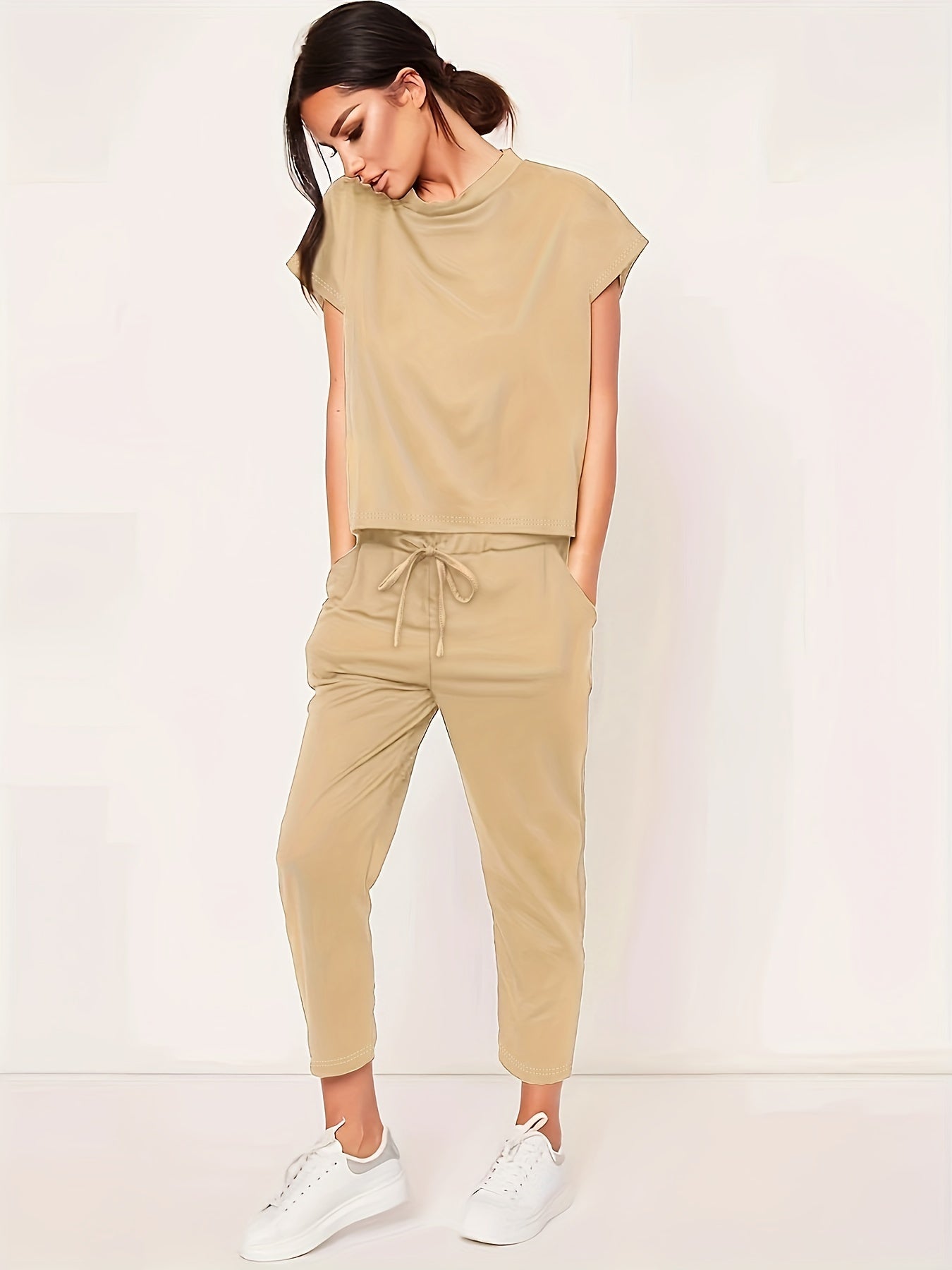 Haut et pantalon décontractés à manches courtes pour femmes