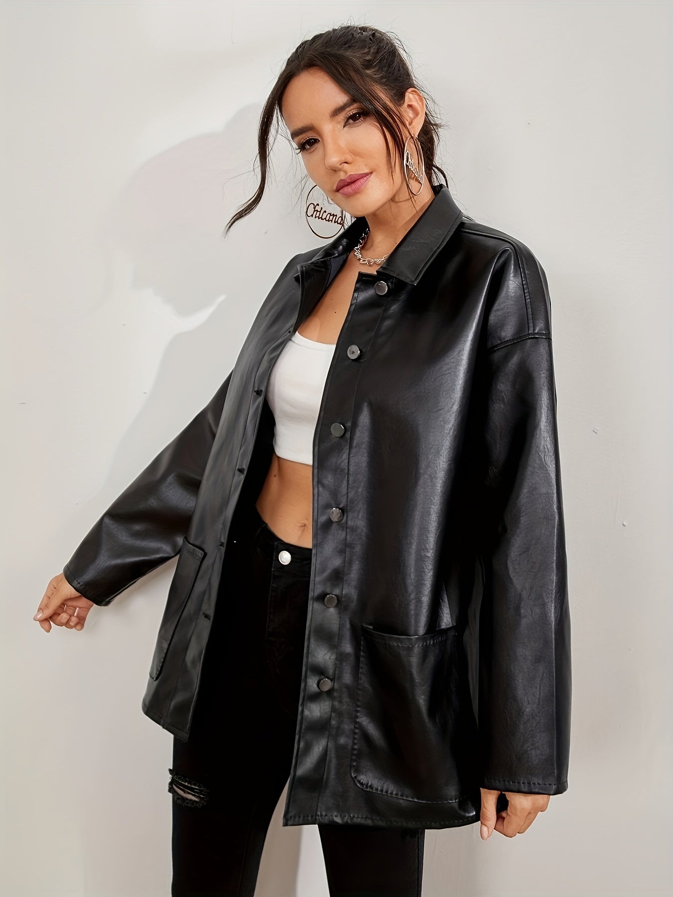 Veste en cuir noir pour femme