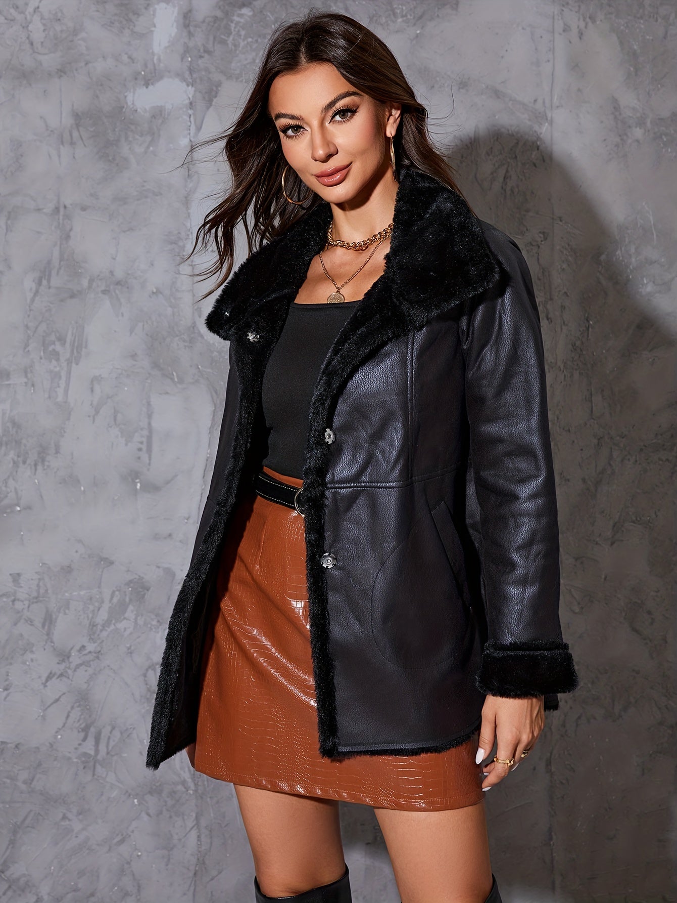 Veste noire en cuir moelleux