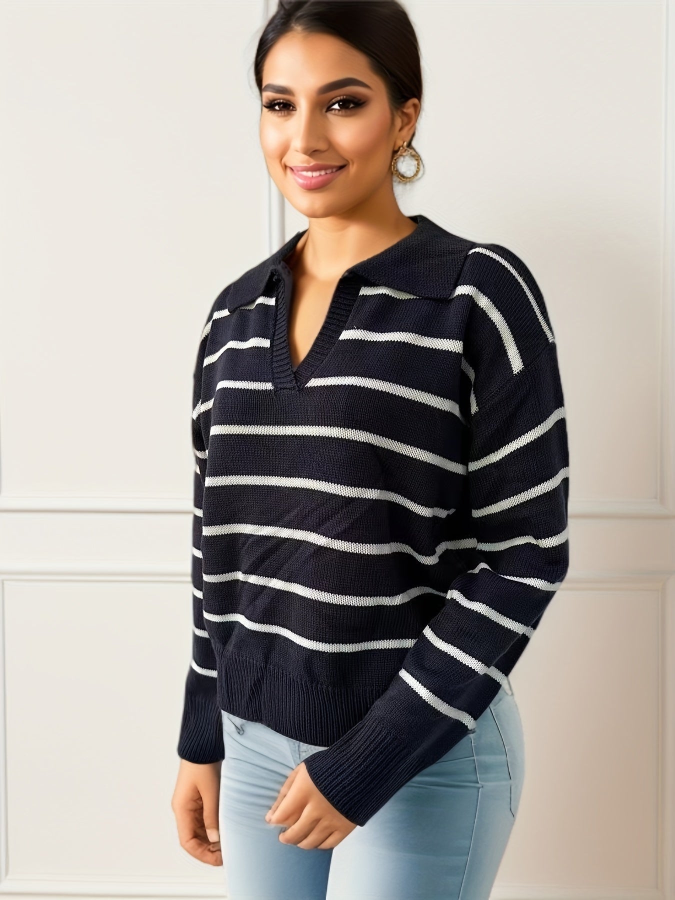 Pull en maille à épaules tombantes et imprimé rayé