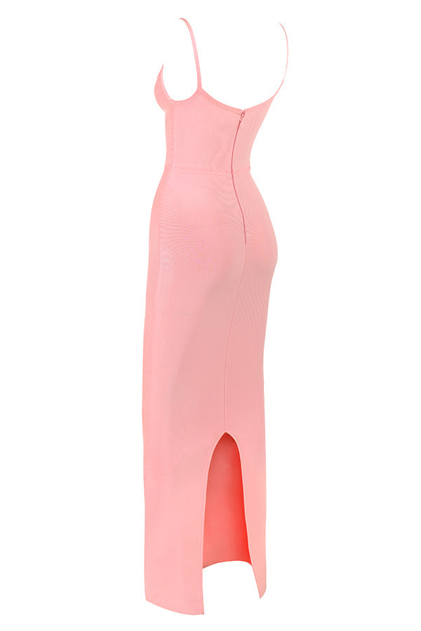 Robe longue bandage rose fée