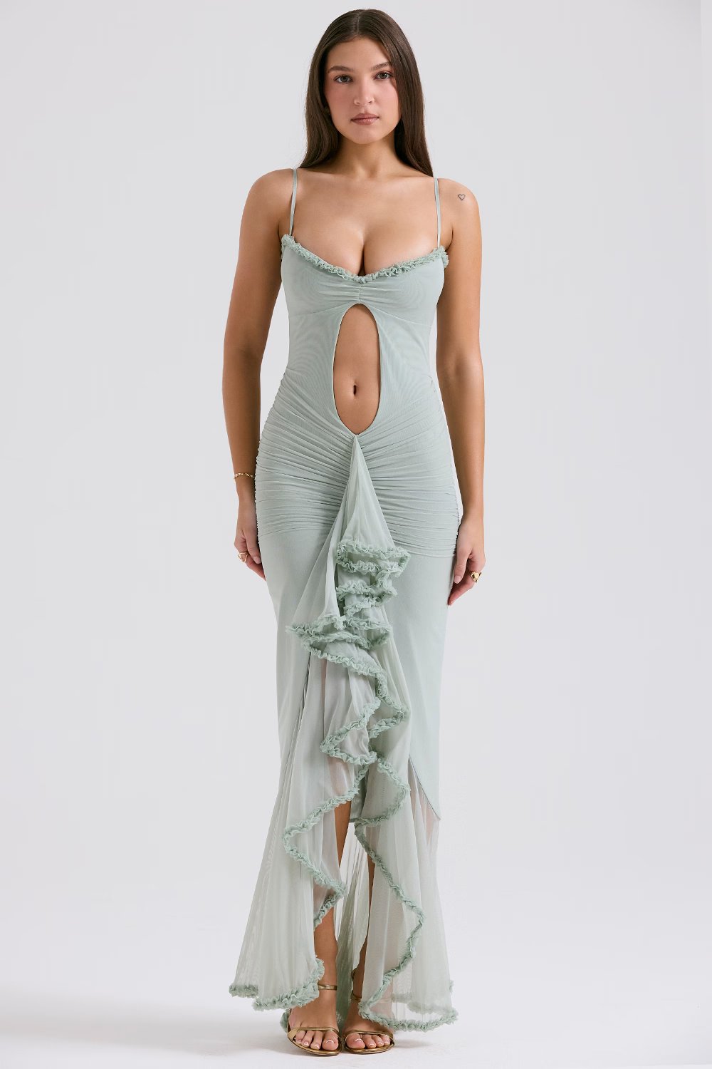 Robe couleur p?che douce ? volants