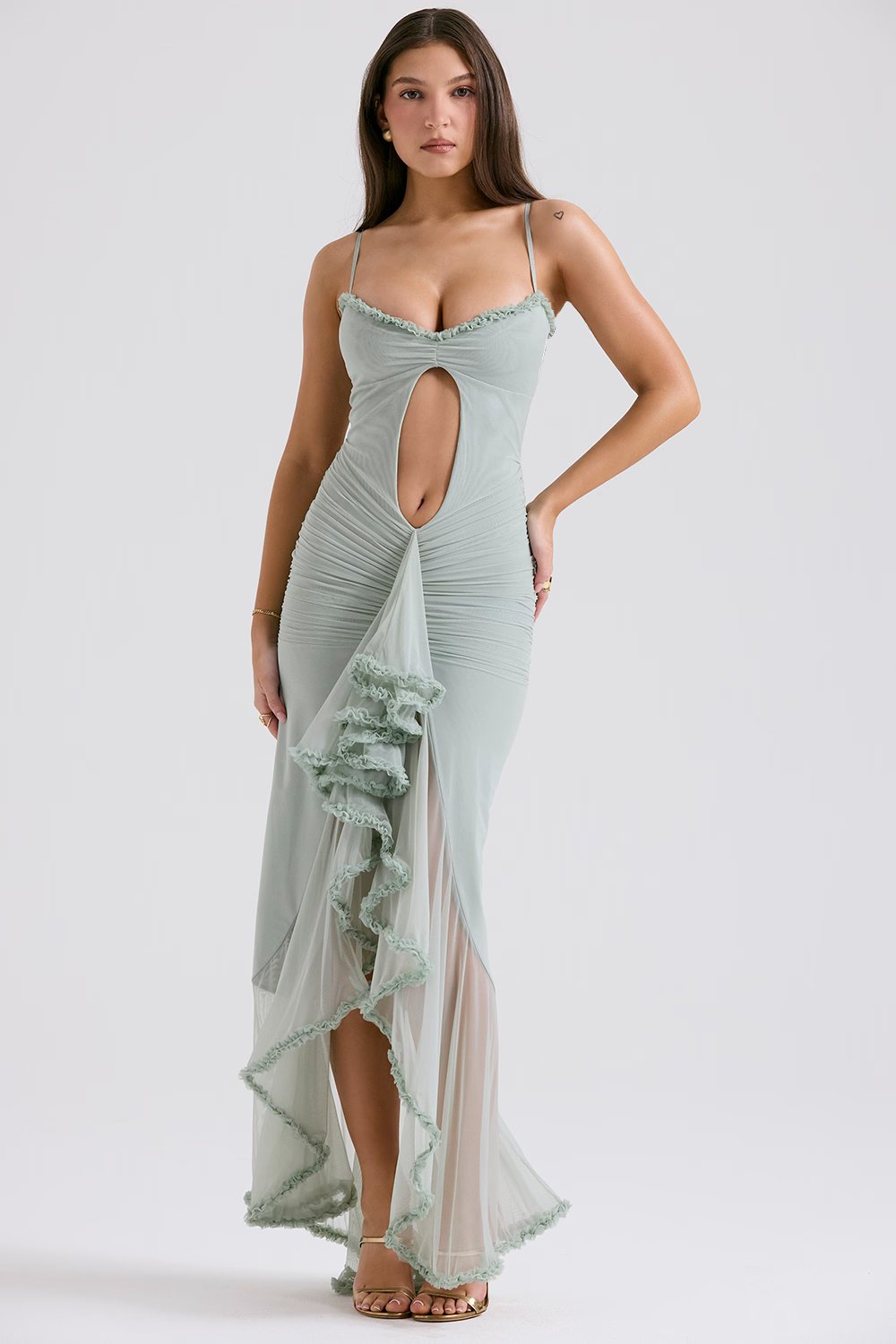 Robe couleur p?che douce ? volants