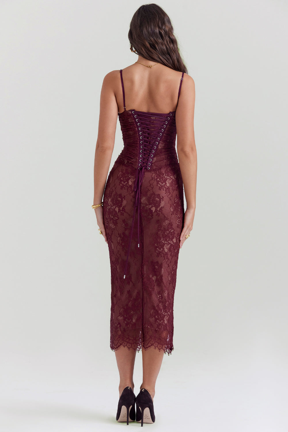 Robe midi en dentelle rouge bordeaux