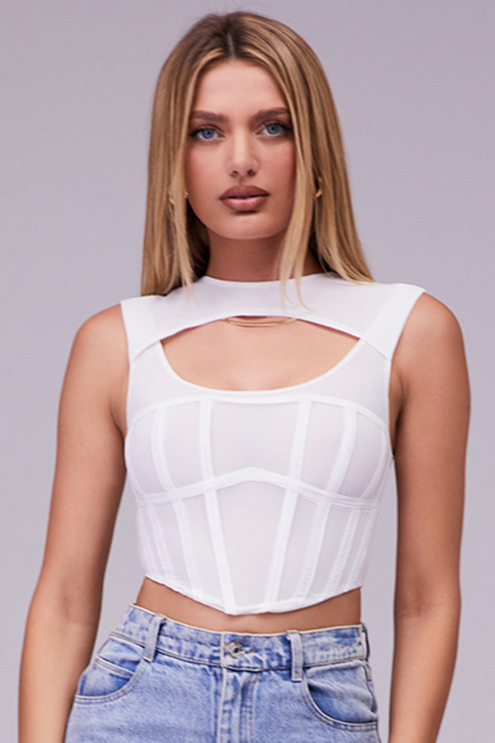 Mistress Rocks - Haut corset découpé en tulle blanc