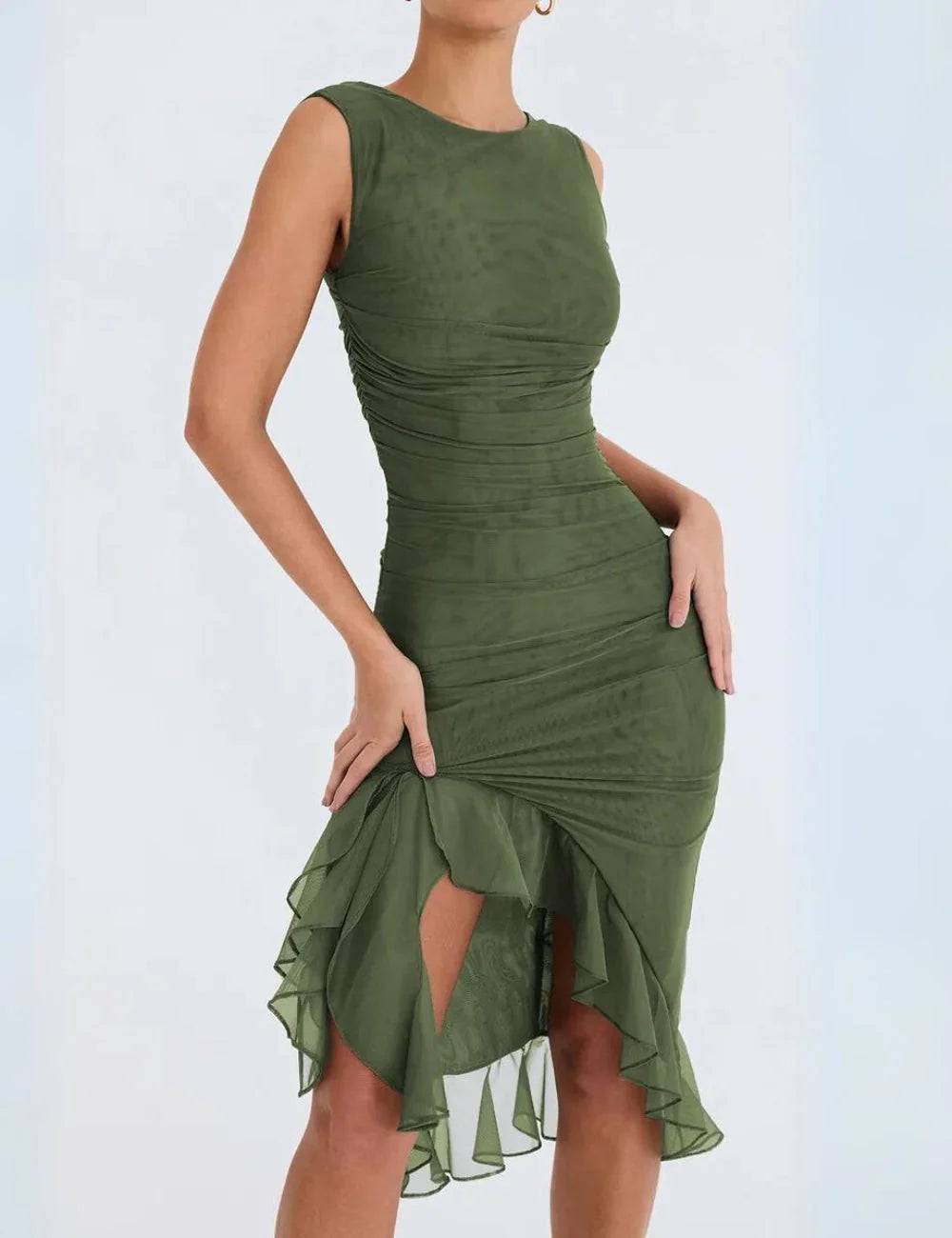 Robe mi-longue à fronces irrégulières