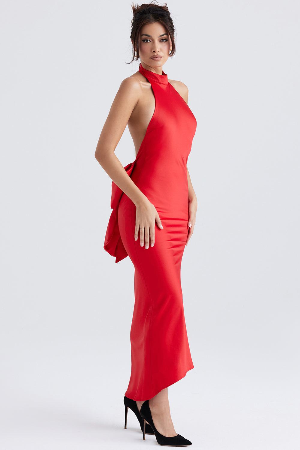 Robe dos nu en maille rouge