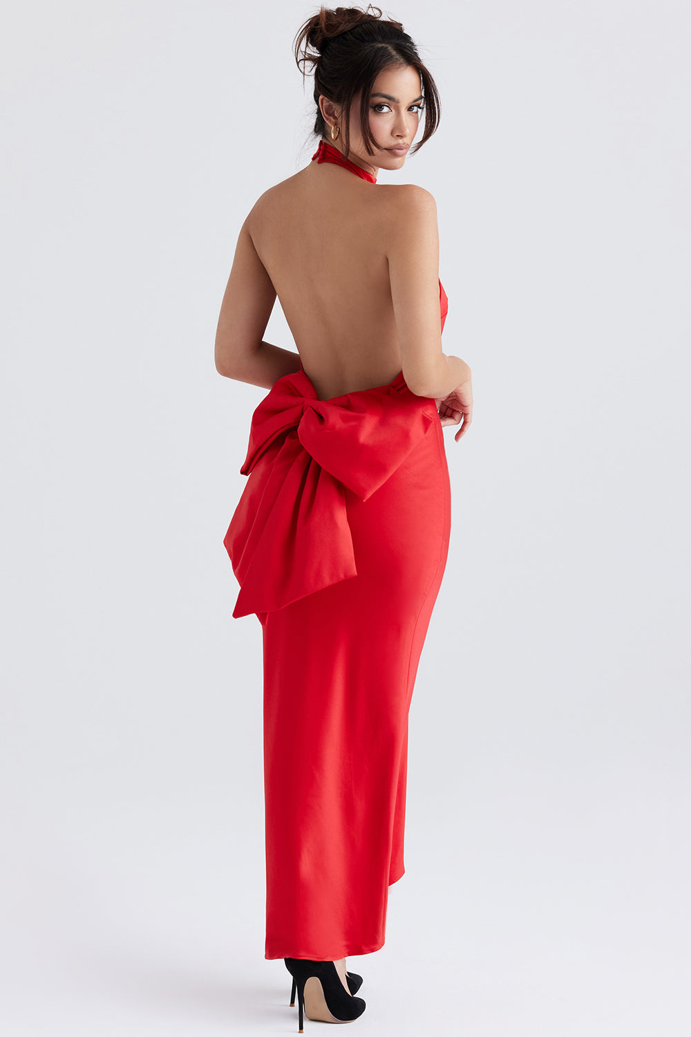 Robe dos nu en maille rouge