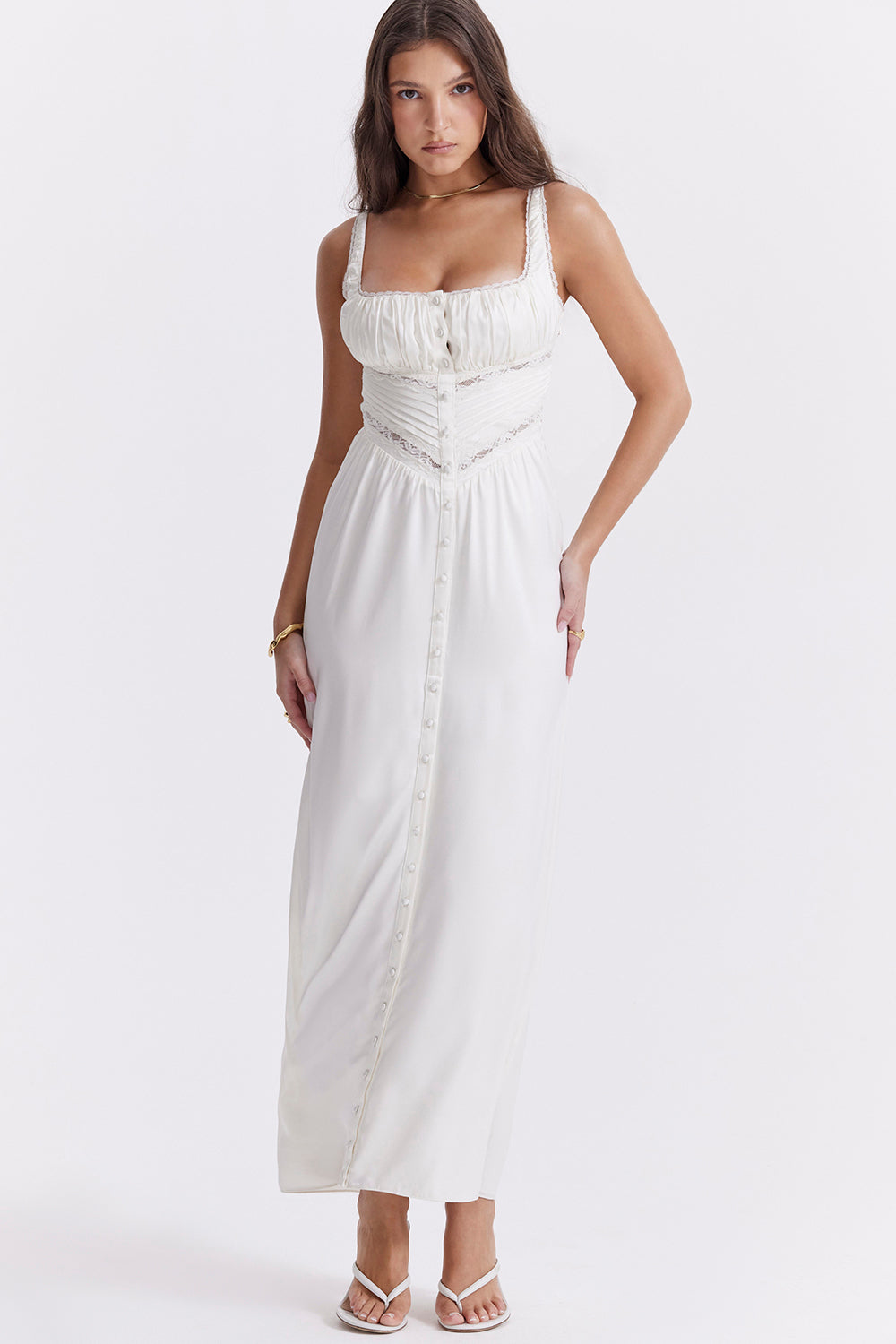 Robe longue en soie véritable ivoire