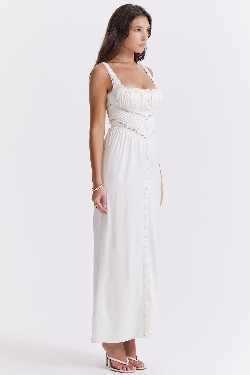 Robe longue en soie véritable ivoire