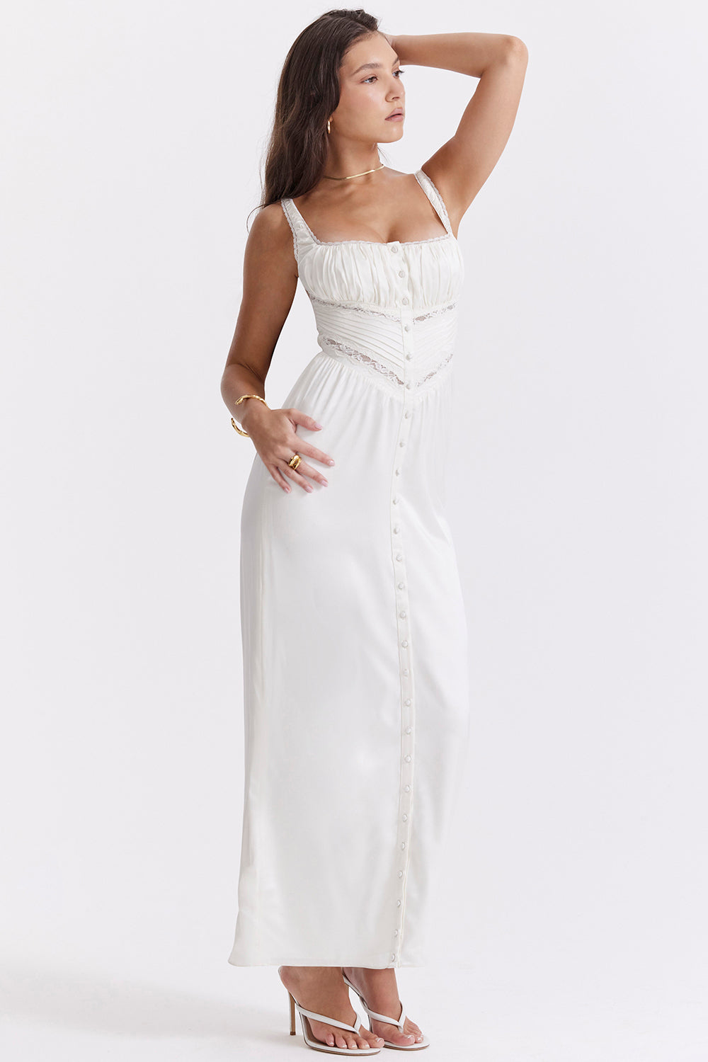 Robe longue en soie véritable ivoire