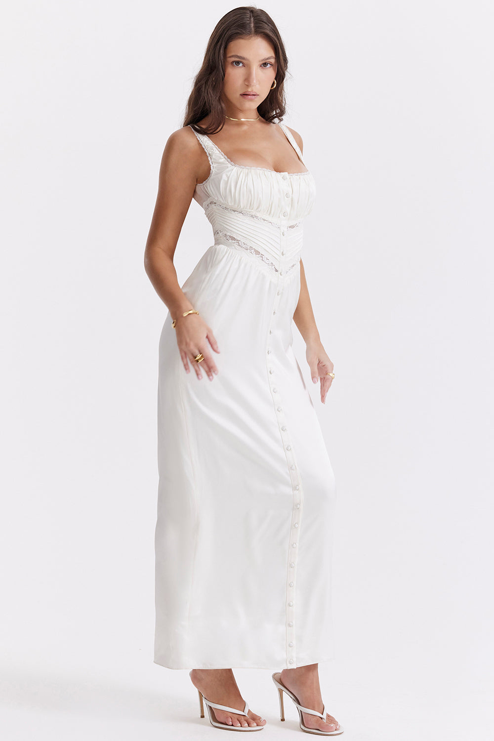 Robe longue en soie véritable ivoire