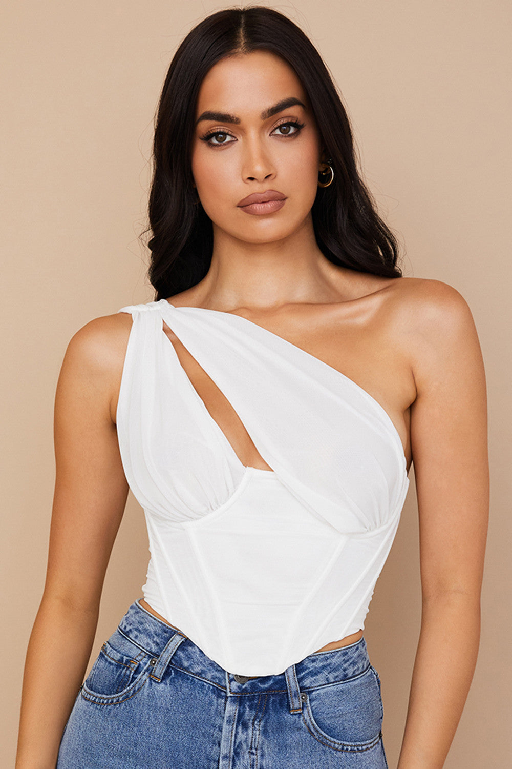 Corset découpé en maille blanche