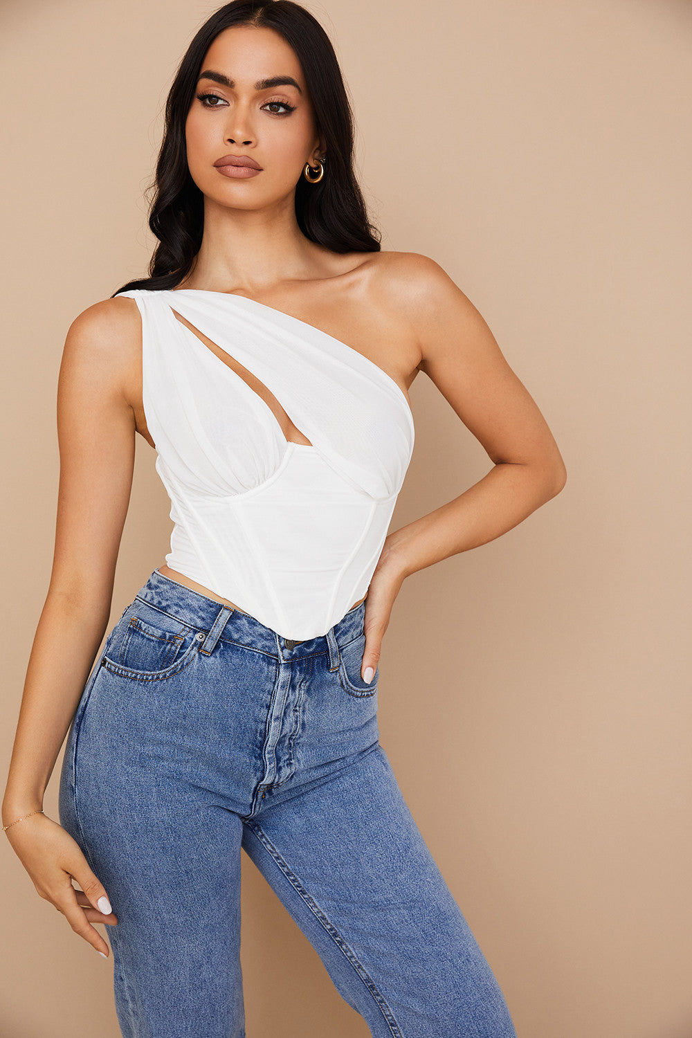 Corset découpé en maille blanche