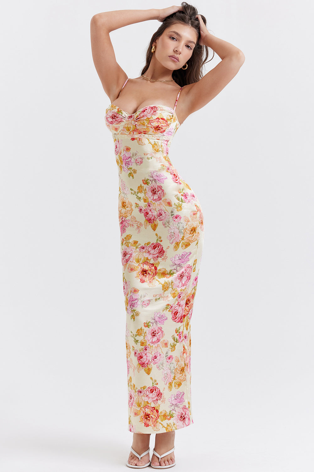 Robe longue ivoire à fleurs