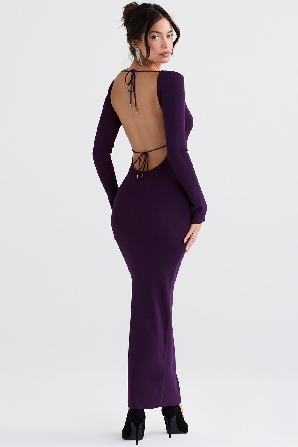 Robe longue en maille côtelée raisin