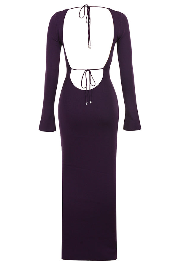Robe longue en maille côtelée raisin