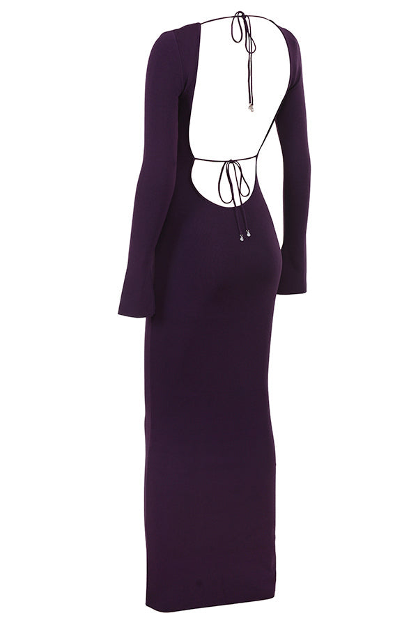 Robe longue en maille côtelée raisin