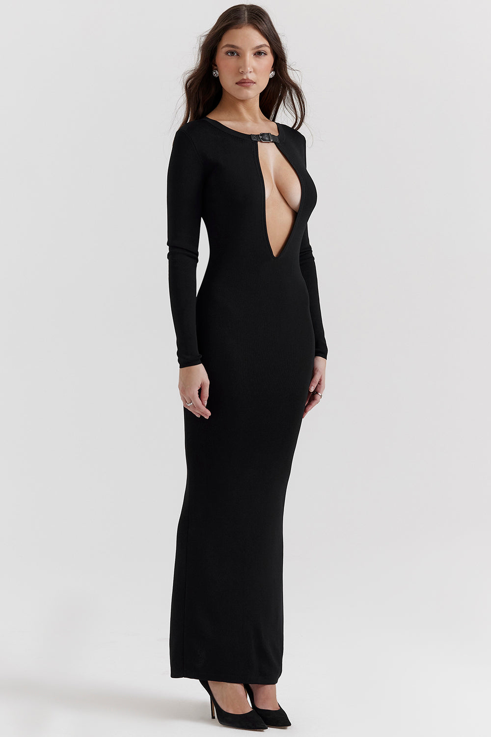 Robe longue en maille noire
