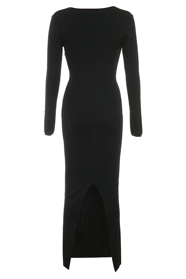 Robe longue en maille noire