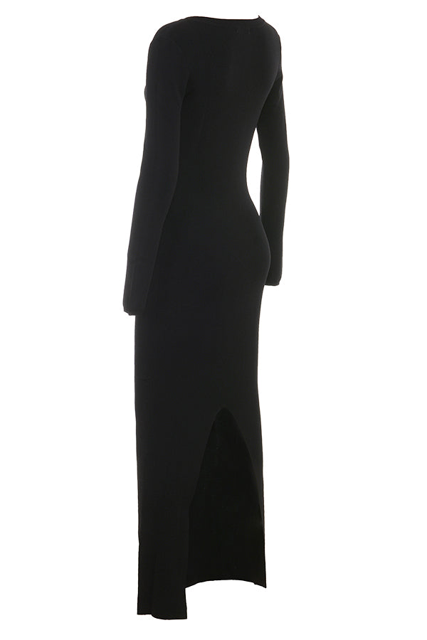 Robe longue en maille noire
