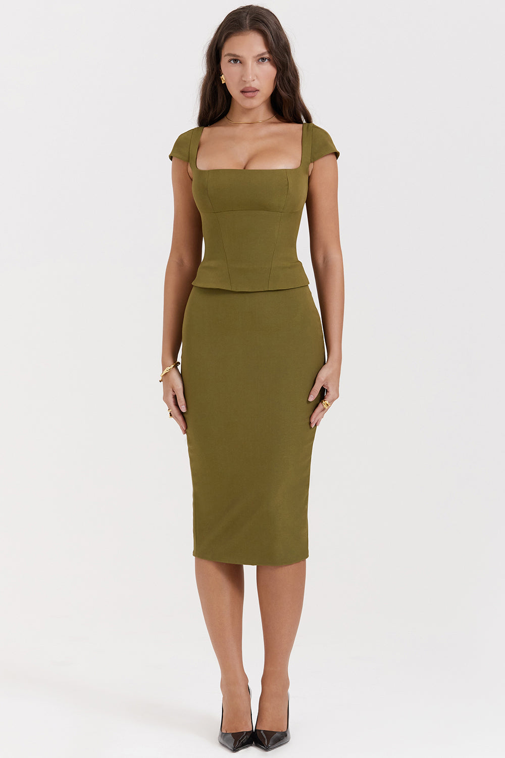 Robe midi avec corset vert olive