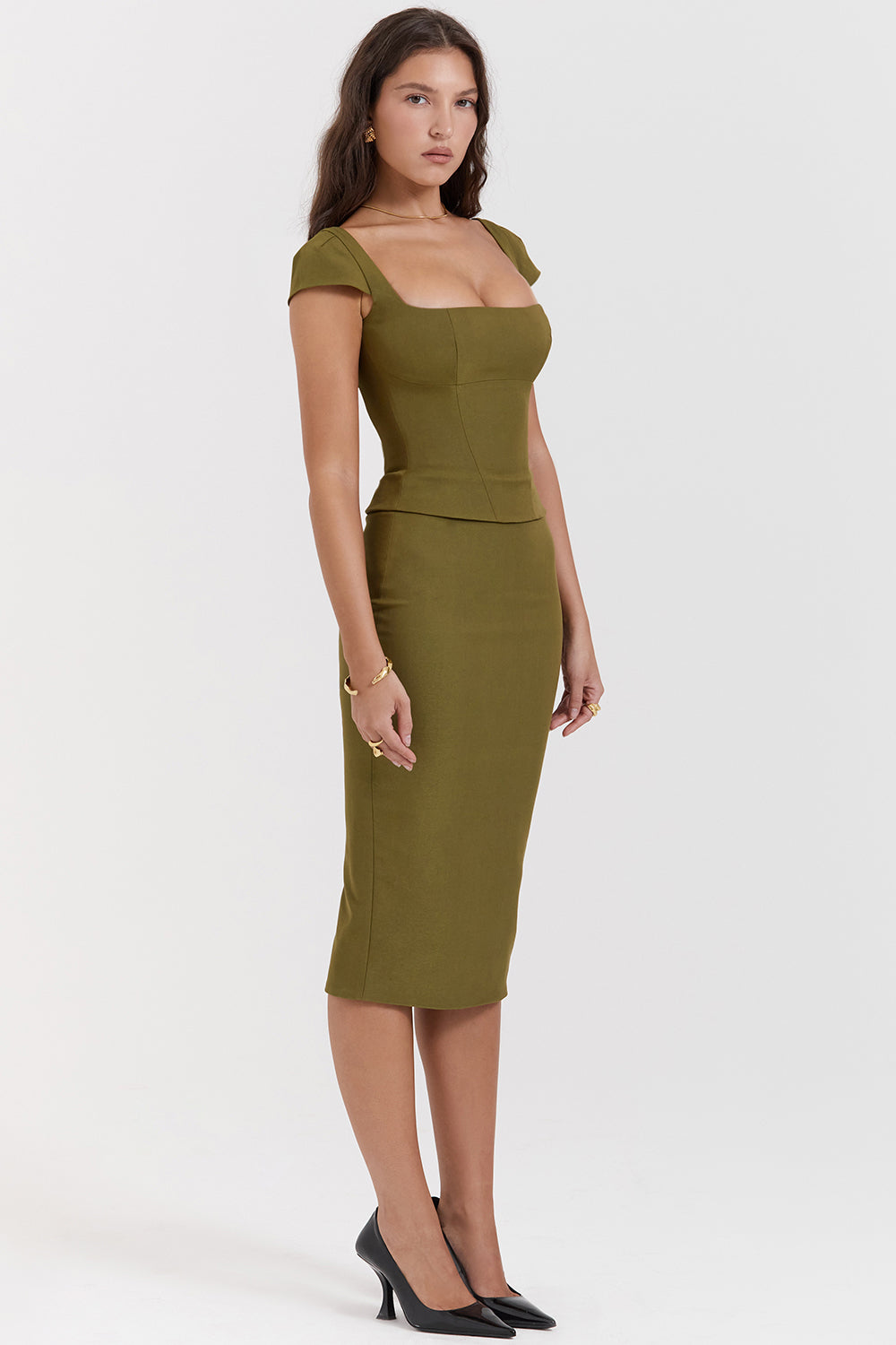 Robe midi avec corset vert olive