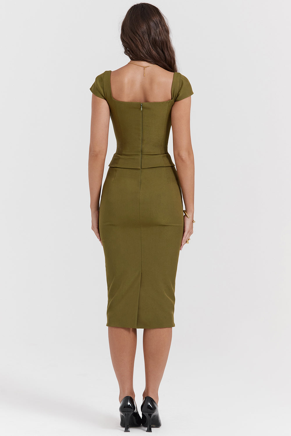 Robe midi avec corset vert olive