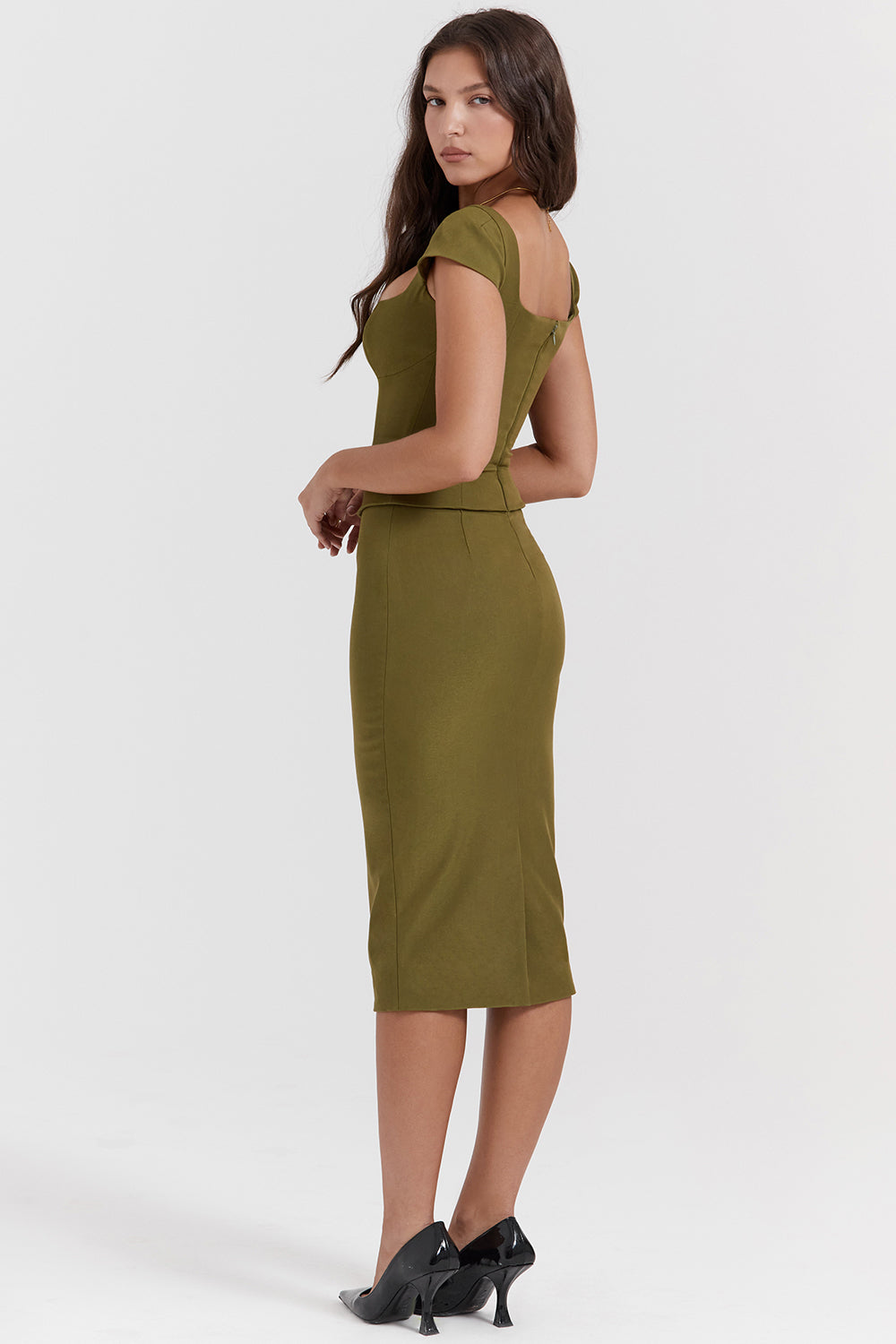 Robe midi avec corset vert olive