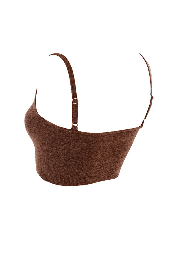 Top court en tricot moelleux chocolat avec short taille haute