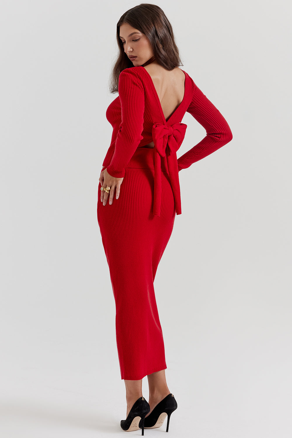 Pull en cachemire mélangé rouge écarlate avec noeud
