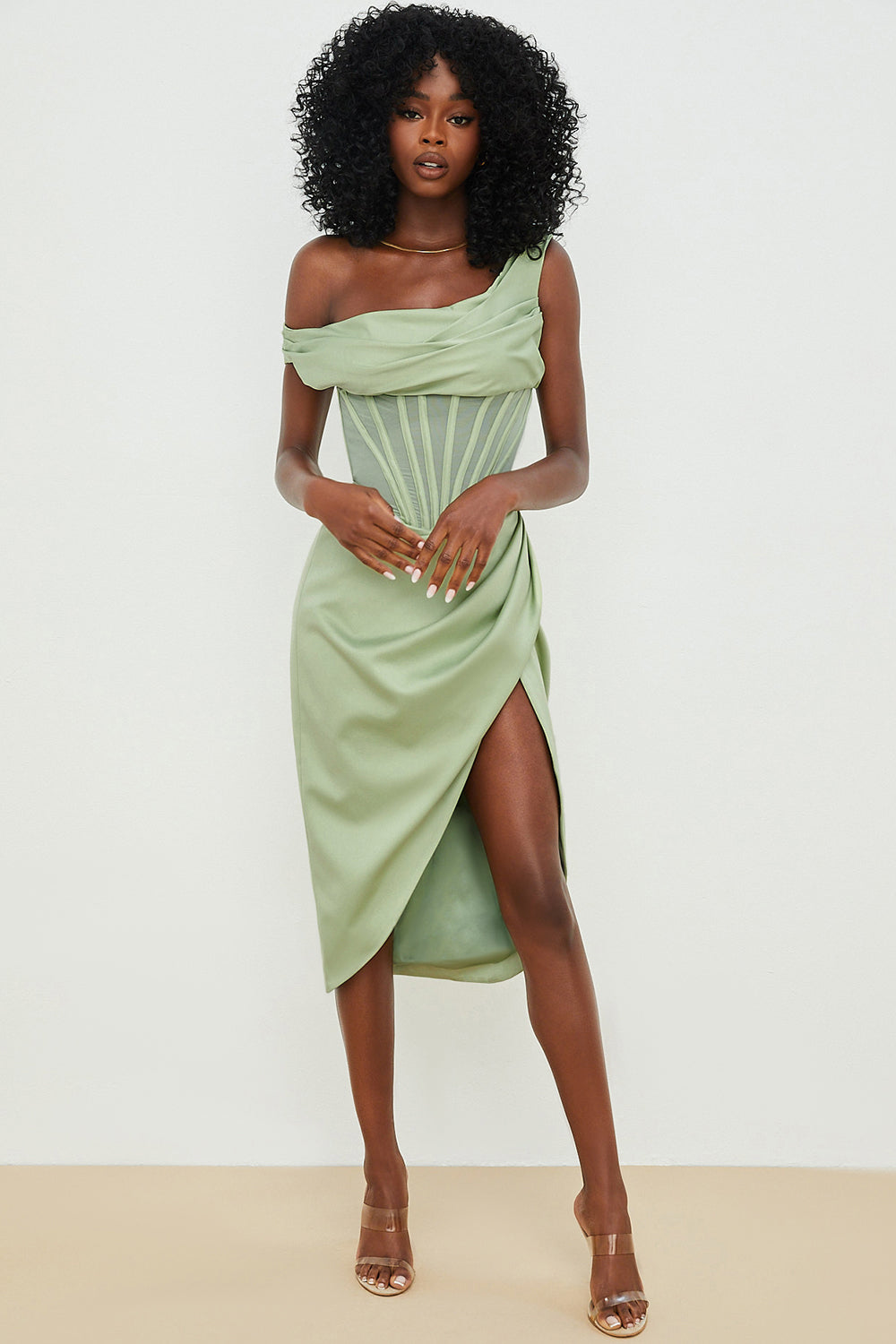 Robe corset midi asymétrique drapée