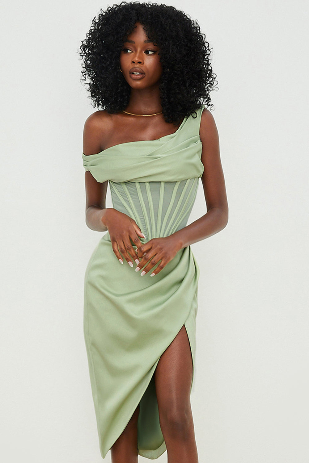 Robe corset midi asymétrique drapée