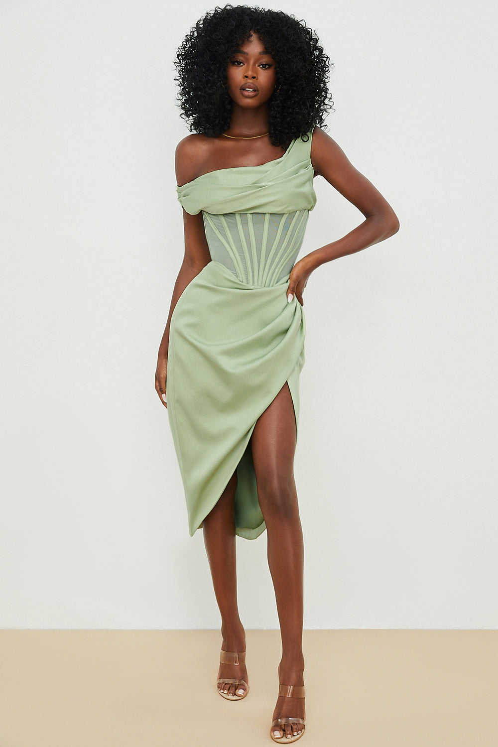 Robe corset midi asymétrique drapée