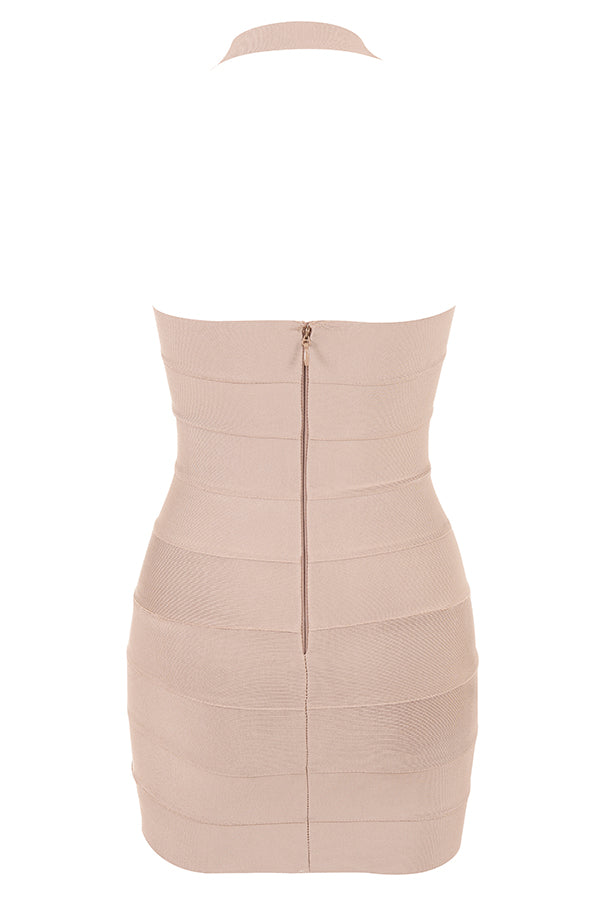 Mini-robe dos nu avec bandage et boutons d'or