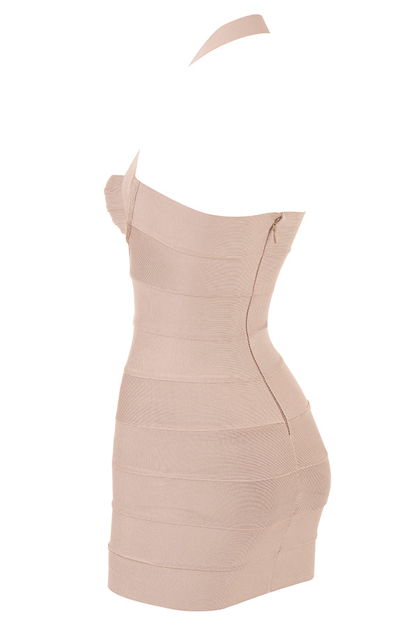 Mini-robe dos nu avec bandage et boutons d'or