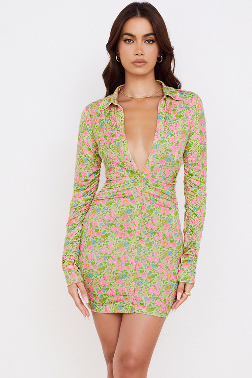 Robe chemise mini vintage à fleurs