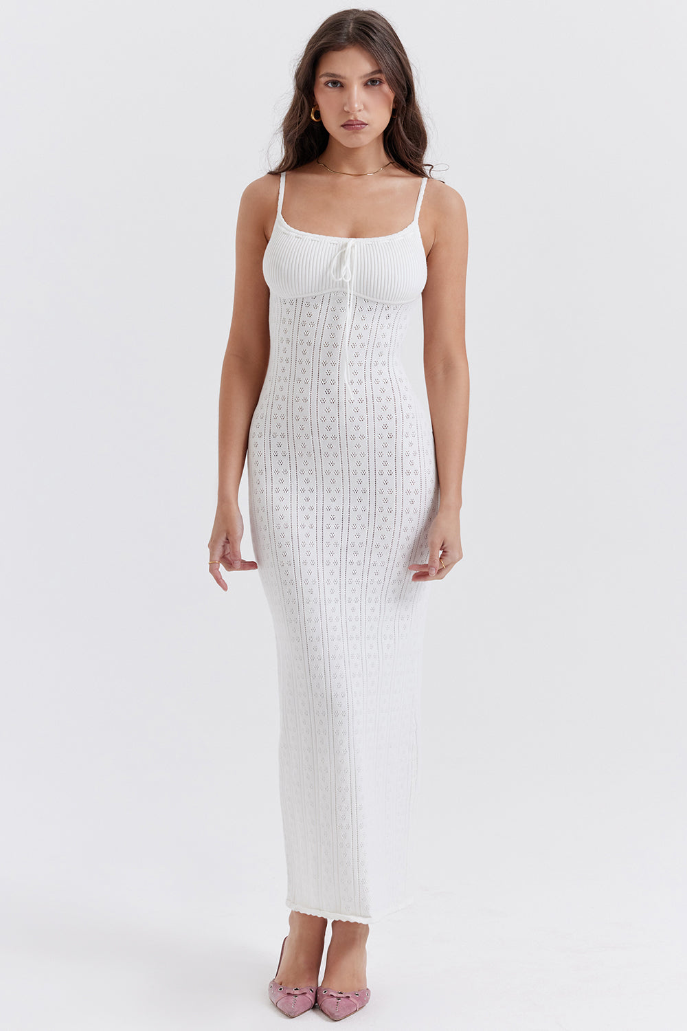 Robe longue en maille blanche