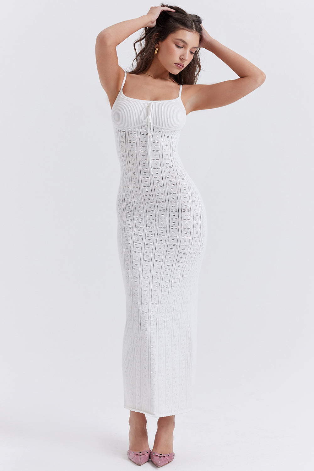 Robe longue en maille blanche