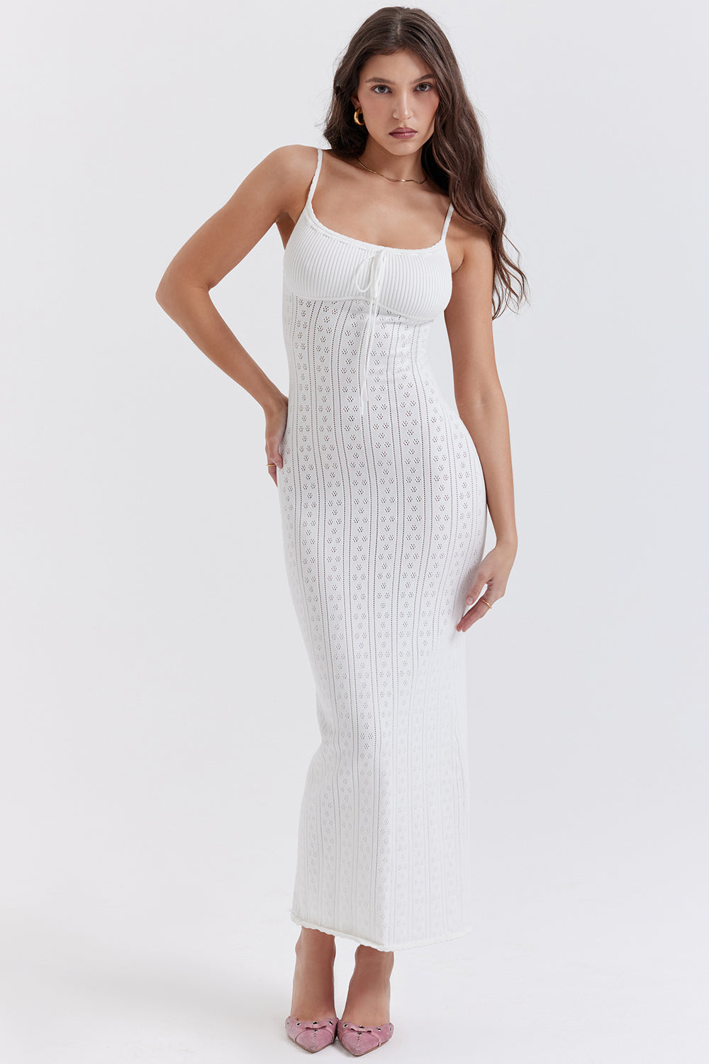 Robe longue en maille blanche