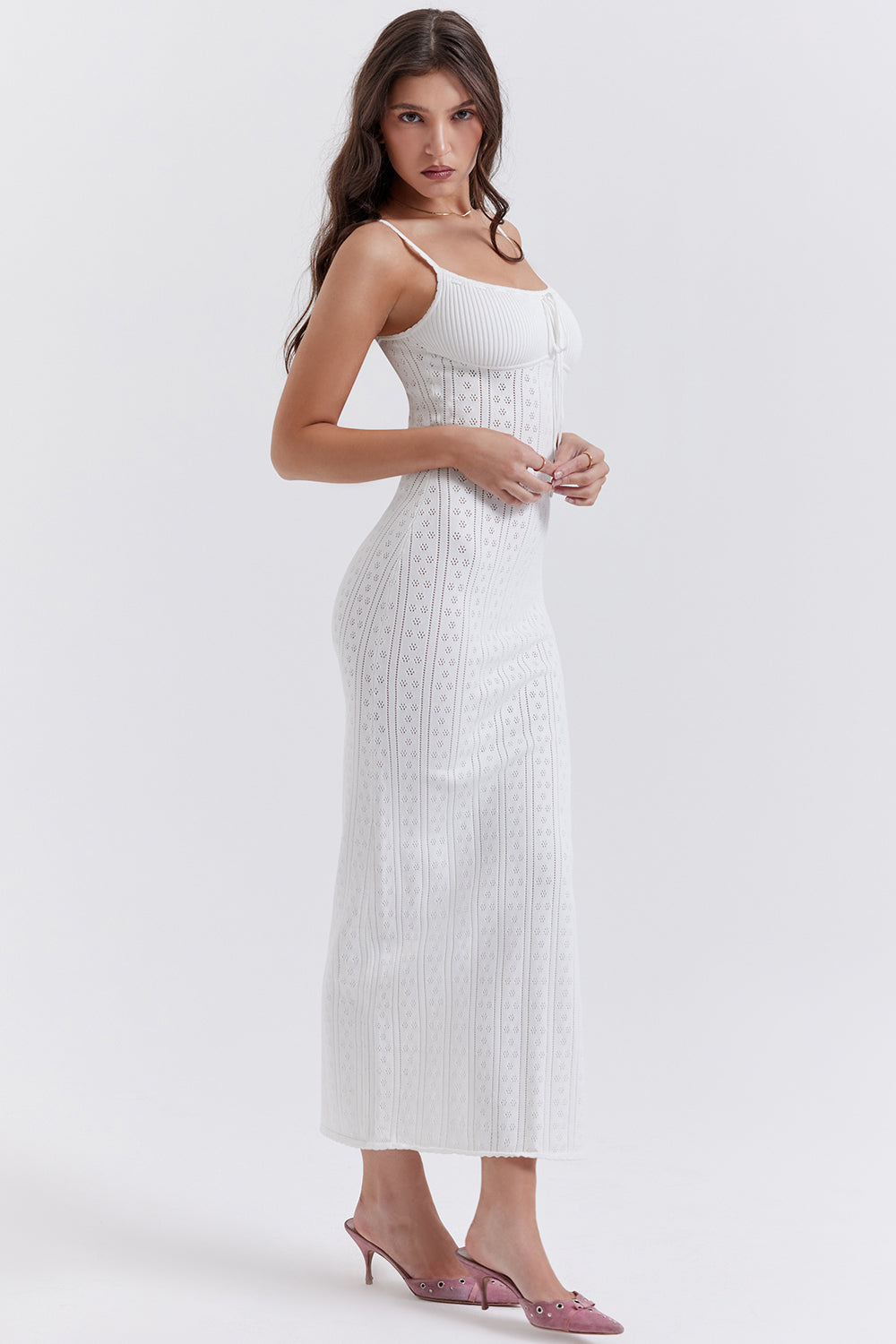 Robe longue en maille blanche