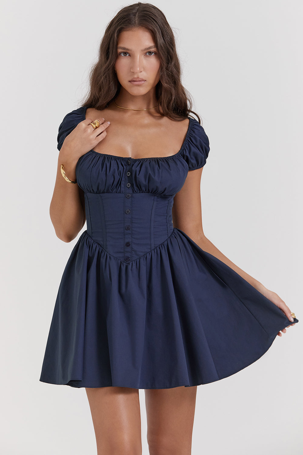 Mini-robe bleu marine française à plis
