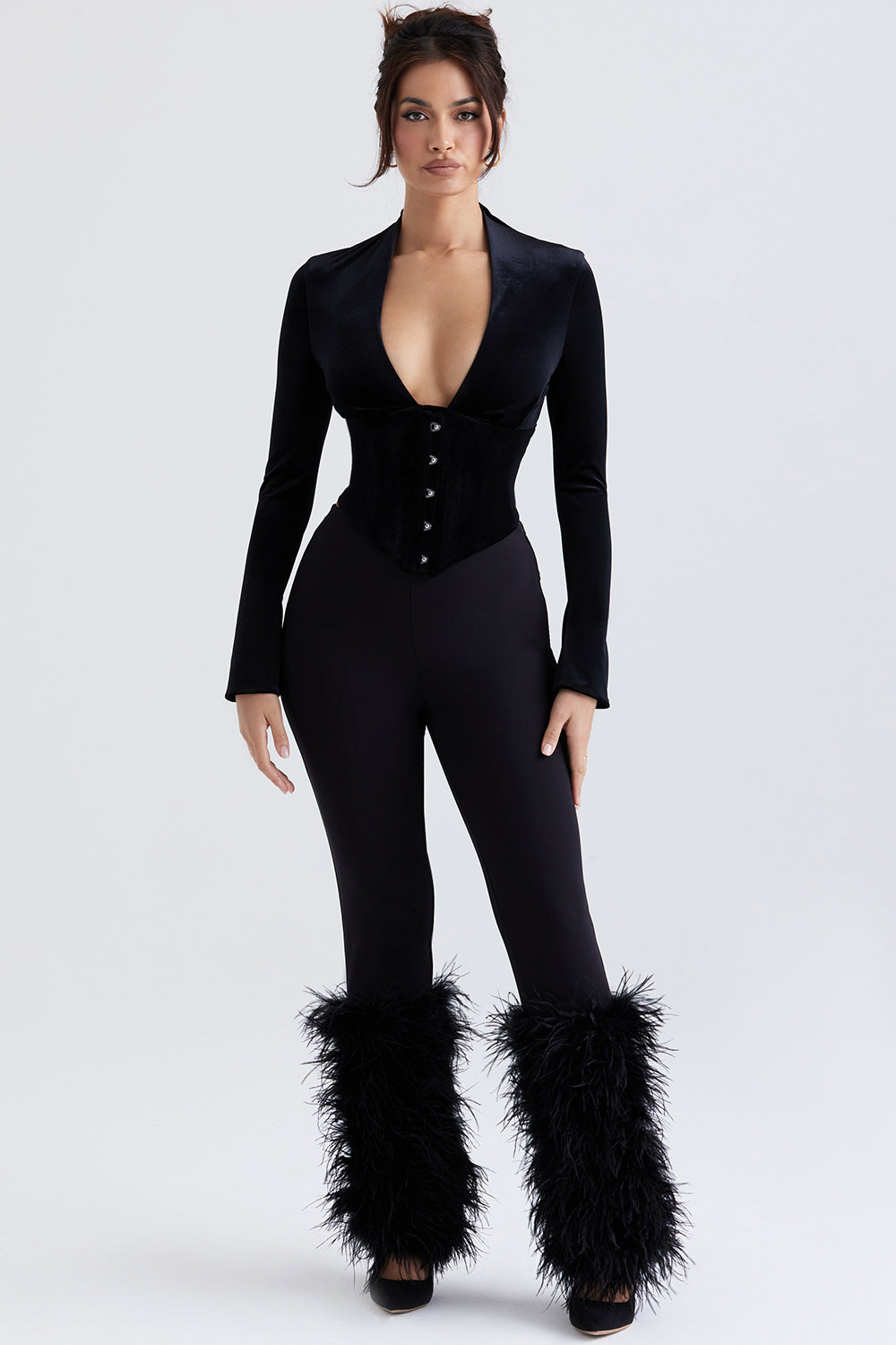 Corset en velours noir avec pantalon court