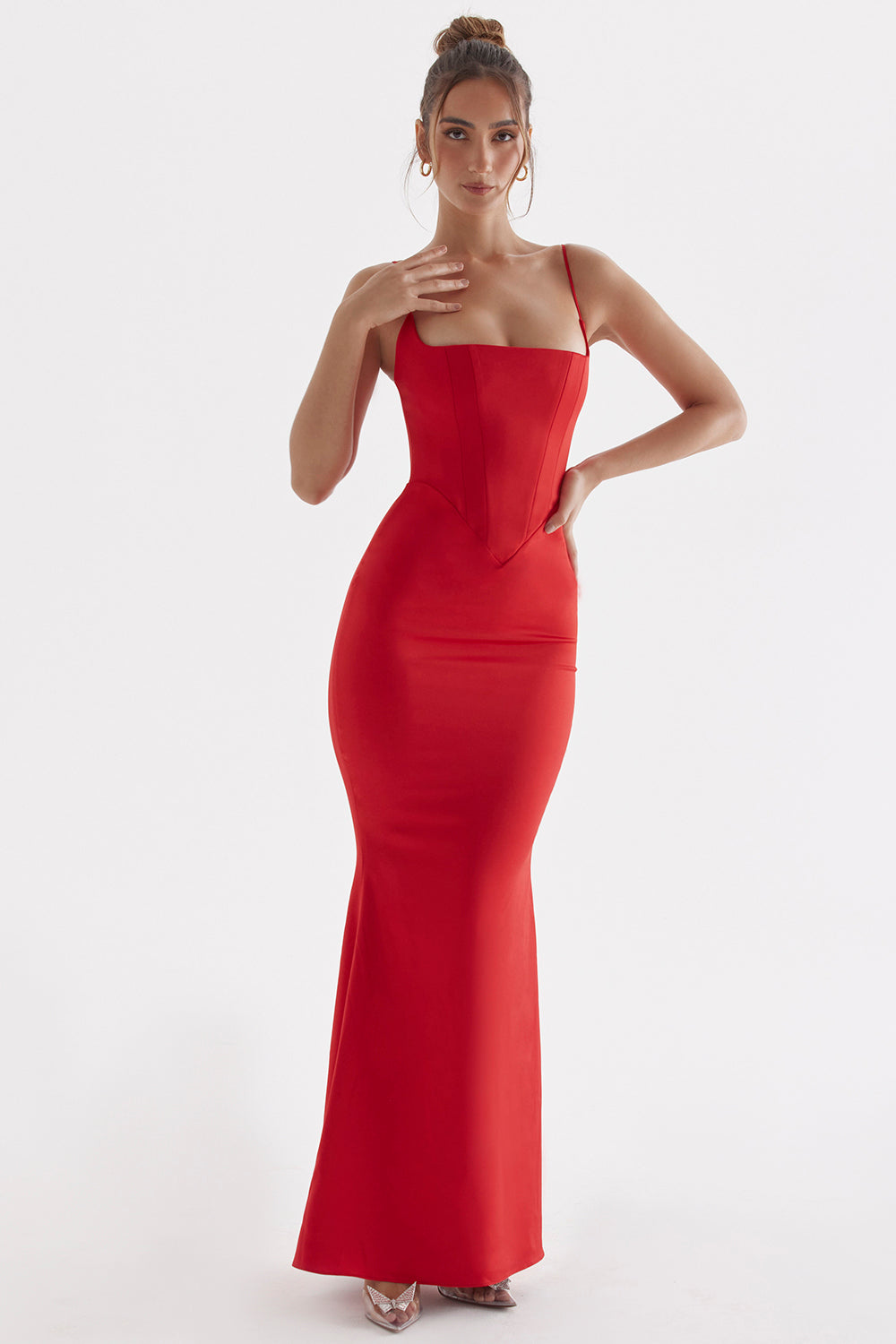 Robe longue pervenche avec corset en satin