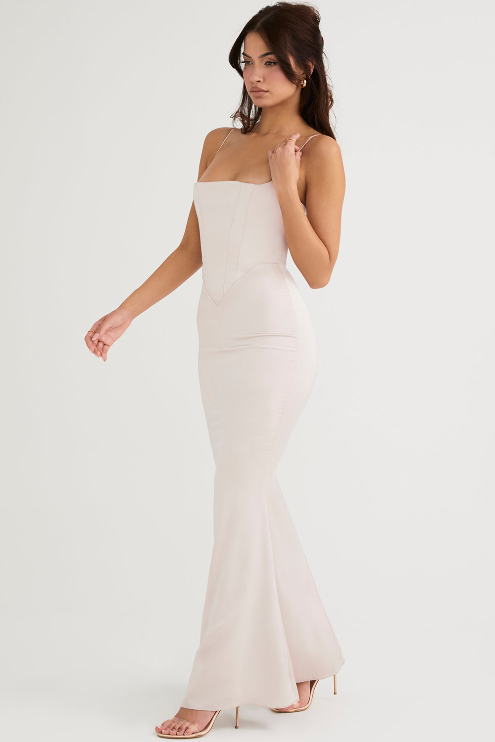 Robe longue pervenche avec corset en satin